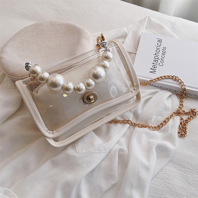 Geanta de dama moderna transparenta cu maner sidefat in patru culori