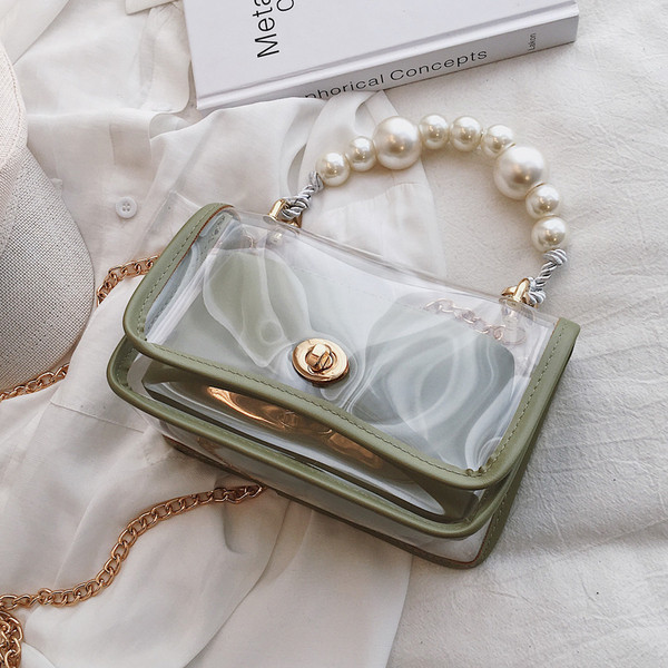 Geanta de dama moderna transparenta cu maner sidefat in patru culori