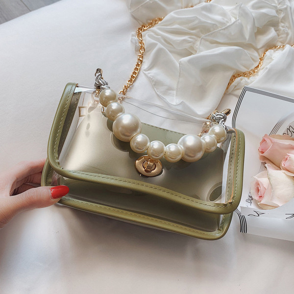 Geanta de dama moderna transparenta cu maner sidefat in patru culori