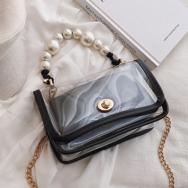 Geanta de dama moderna transparenta cu maner sidefat in patru culori