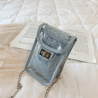 Korszerű női táska átlátszó huzattal öt színben, hosszú fémlánccal