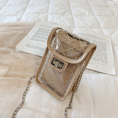 Korszerű női táska átlátszó huzattal öt színben, hosszú fémlánccal