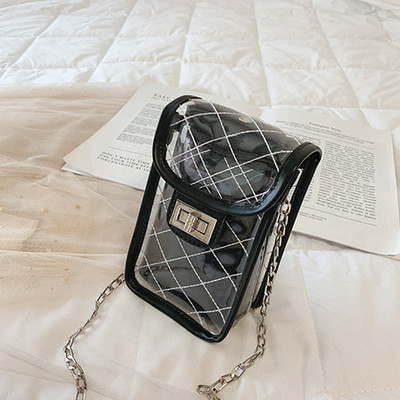 Korszerű női táska átlátszó huzattal öt színben, hosszú fémlánccal