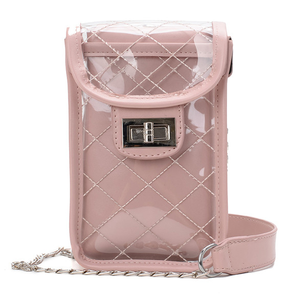 Korszerű női táska átlátszó huzattal öt színben, hosszú fémlánccal