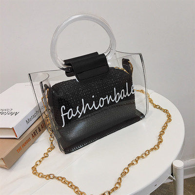 Μοντέρνα, διαφανή γυναικεία  τσάντα πέντε χρωμάτων με μικρή και μακρά λαβή