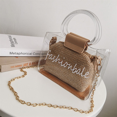 Μοντέρνα, διαφανή γυναικεία  τσάντα πέντε χρωμάτων με μικρή και μακρά λαβή