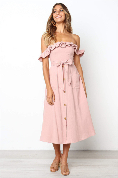 Rochie de dama eleganta cu umerii goi in mai multe culori