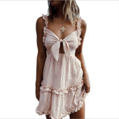 Rochie moderna de dama cu decolteu in V in bej si albastru