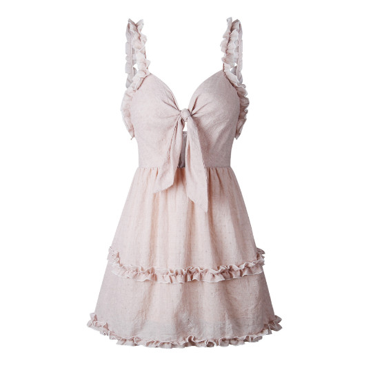 Rochie moderna de dama cu decolteu in V in bej si albastru