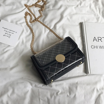 Modern átlátszó női táska négy színben, hosszú fémlánccal