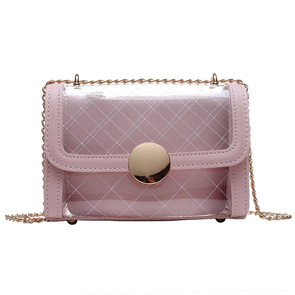 Modern átlátszó női táska négy színben, hosszú fémlánccal