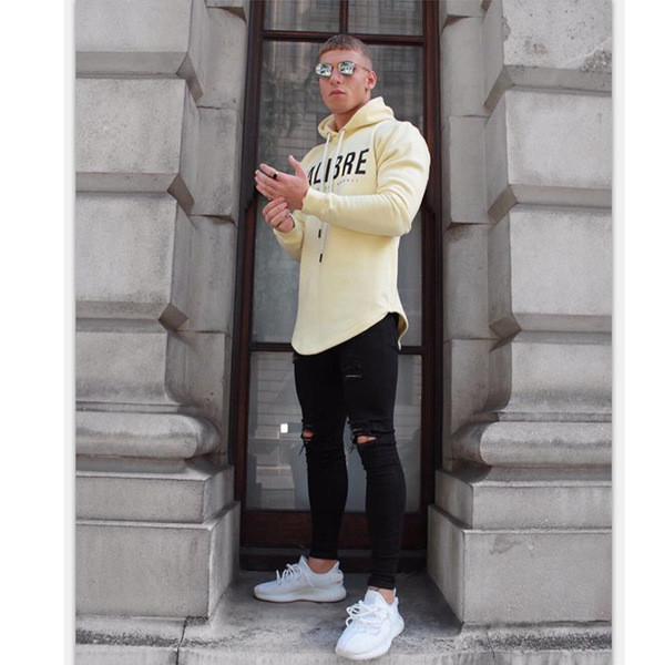 Hanorac modern pentru bărbați în trei culori cu inscripție și glugă