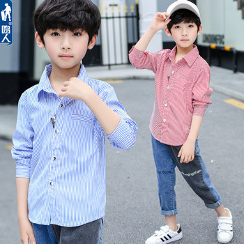 Детска модерна риза в червен и син цвят за момчета 