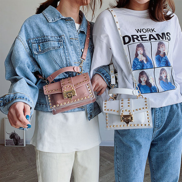 Eko bőrből készült stílusos női táska négy színben 3D fém elemekkel, rövid és hosszú füllel