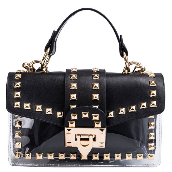 Eko bőrből készült stílusos női táska négy színben 3D fém elemekkel, rövid és hosszú füllel