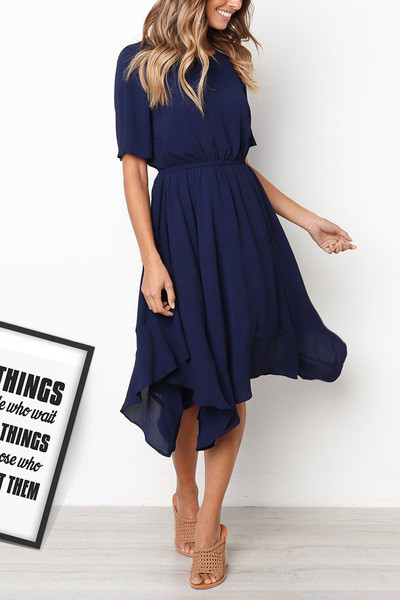 Modern női ruha O-nyakú és rövid ujjú több színben