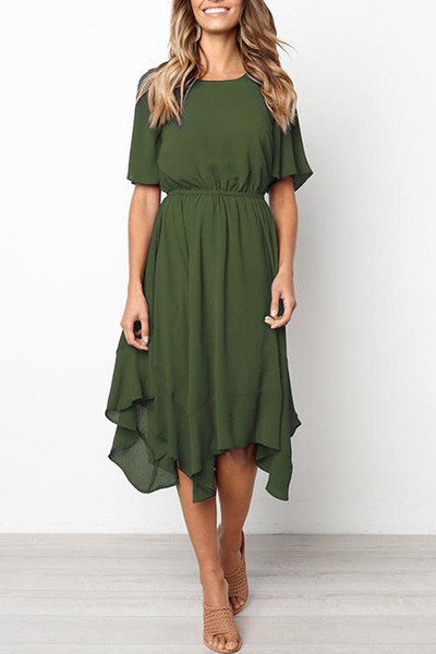 Modern női ruha O-nyakú és rövid ujjú több színben