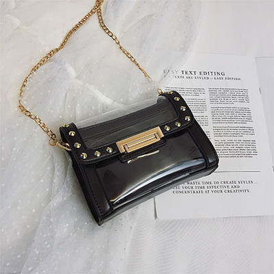 Elegáns női táska irizáló színekben, fém csattal és hosszú fémlánccal