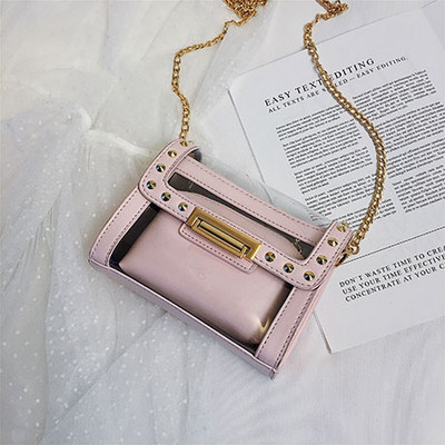 Elegáns női táska irizáló színekben, fém csattal és hosszú fémlánccal