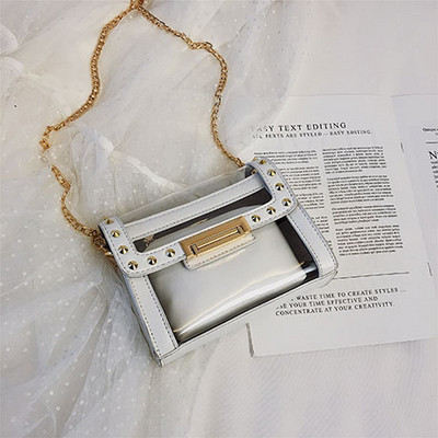 Elegáns női táska irizáló színekben, fém csattal és hosszú fémlánccal