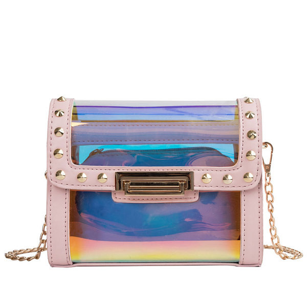 Elegáns női táska irizáló színekben, fém csattal és hosszú fémlánccal