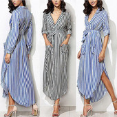 Γυναικείο ριγέ φόρεμα  με μακρύ μανίκι σε μαύρο και μπλε χρώμα