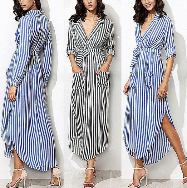 Γυναικείο ριγέ φόρεμα  με μακρύ μανίκι σε μαύρο και μπλε χρώμα