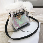 Modern női táska átlátszó huzattal négy színben, hosszú füllel