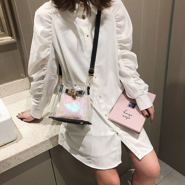 Modern női táska átlátszó huzattal négy színben, hosszú füllel