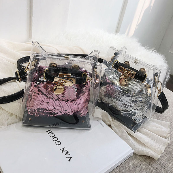 Modern női táska átlátszó huzattal négy színben, hosszú füllel