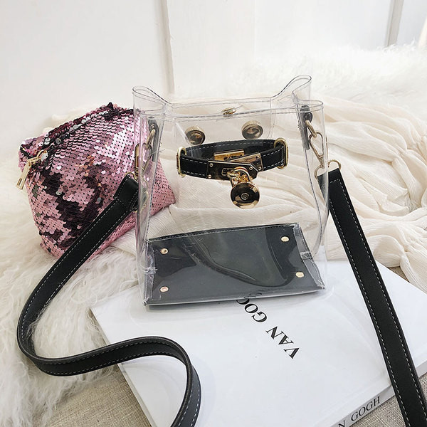 Modern női táska átlátszó huzattal négy színben, hosszú füllel