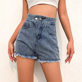 Modern rövid női farmer magas derékkal, kék színben