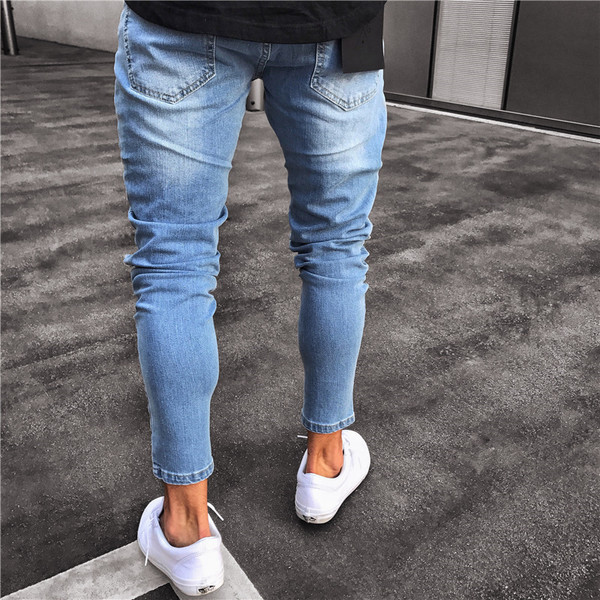 Blugi de bărbați moderni cu motiv rupt și fermoar