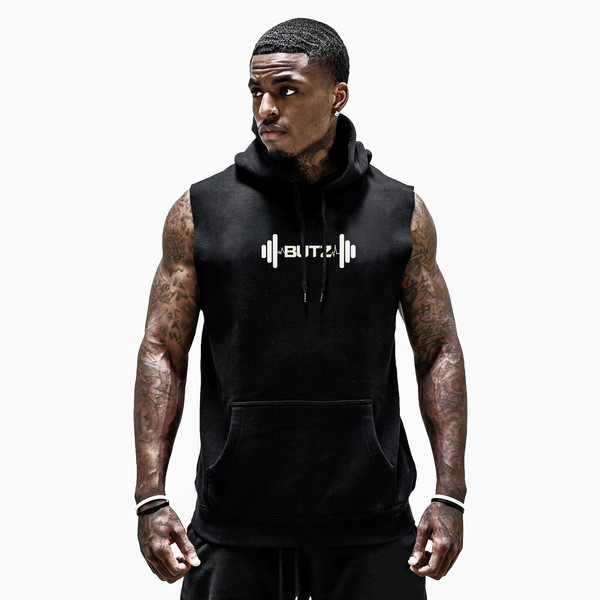 Αθλητικό ανδρικό αμάνικο μπλουζάκι σε διάφορα χρώματα με κουκούλα