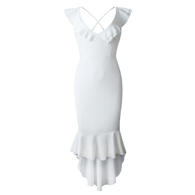 Modern női ruha V-nyakú aszimmetrikus modellel