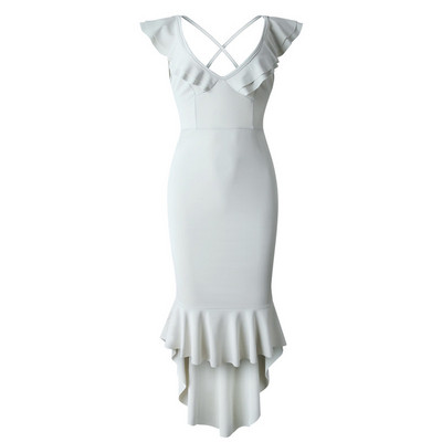 Modern női ruha V-nyakú aszimmetrikus modellel