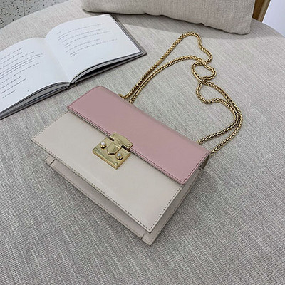 Öko bőrből készült modern női táska négy színben fém csattal és hosszú fém lánccal