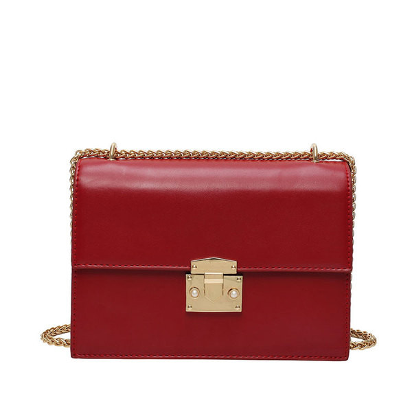 Öko bőrből készült modern női táska négy színben fém csattal és hosszú fém lánccal