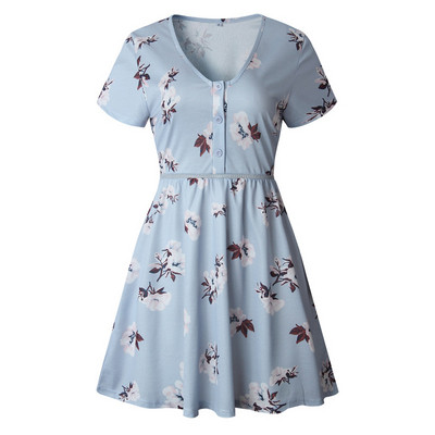 Modern női ruha rövid ujjú virágos motívumokkal
