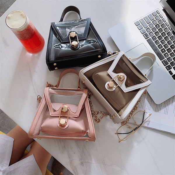 Modern átlátszó női táska három színben, rövid és hosszú füllel