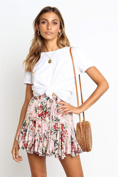 Modern női szoknya magas derékkal, virágos motívumokkal