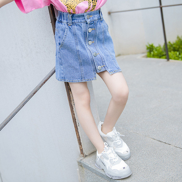 Modern gyerek farmerszoknya gombokkal