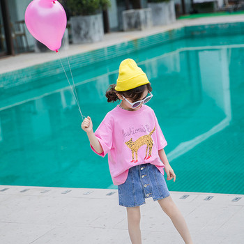 Детска модерна тениска в бял и розов цвят за момичета 