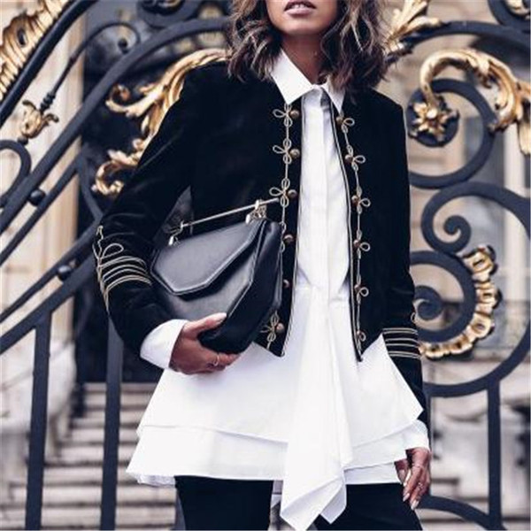 Stílusos női tavaszi kabát aszimmetrikus modell fekete hímzéssel