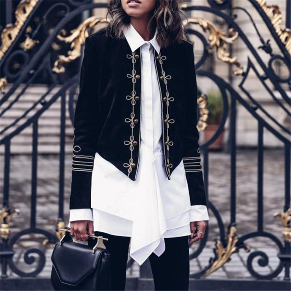 Stílusos női tavaszi kabát aszimmetrikus modell fekete hímzéssel