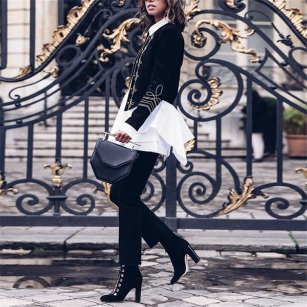 Stílusos női tavaszi kabát aszimmetrikus modell fekete hímzéssel