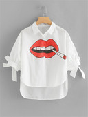 Cămașă de damă modernă model asimetric cu aplicație