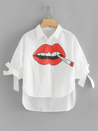 Cămașă de damă modernă model asimetric cu aplicație