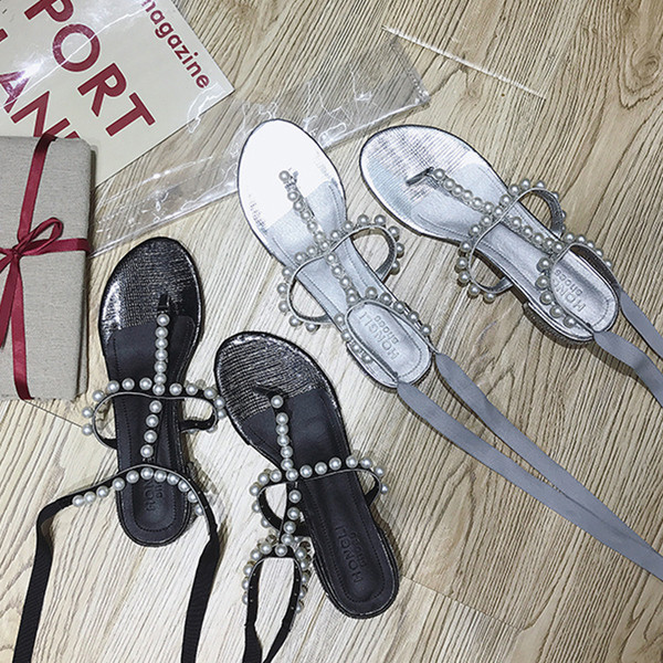 Sandale de dama moderne cu perle in doua culori