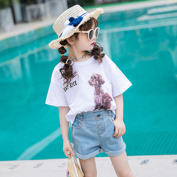 Gyerek póló lányoknak fehér színben, rátéttel